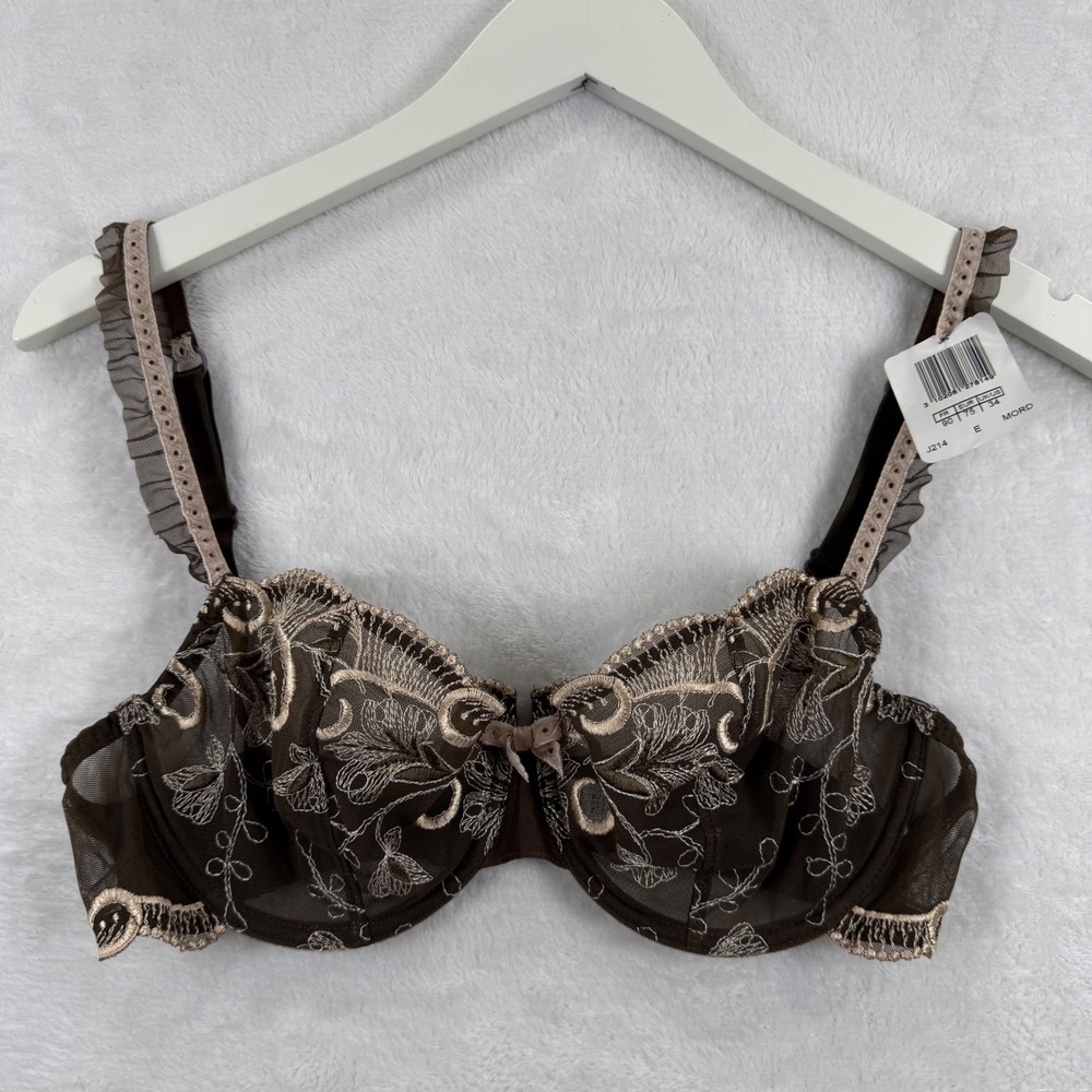 Aubade Paris Contes dAutomne Brown Floral‎ Embroidered Half Cup Bra J214 34E NWT